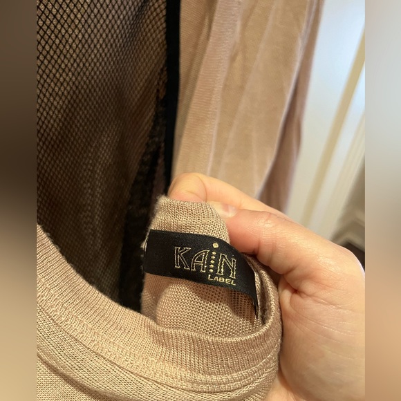 Kain Label Long Sleeve Nude Knit Mini T-Shirt Dress with Mesh Back - Picture 4 of 5